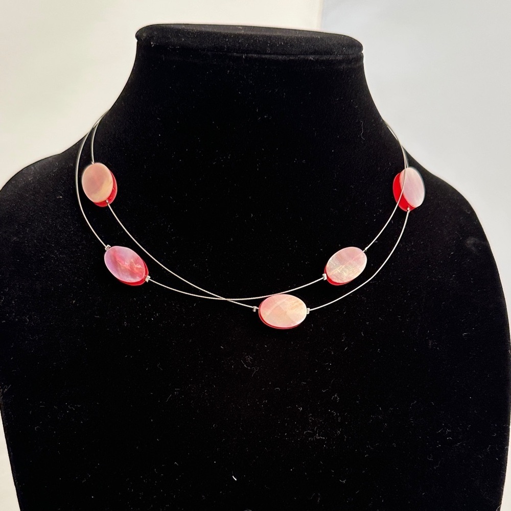 Express Y2K red iridescent bead and wire double strand choker necklace